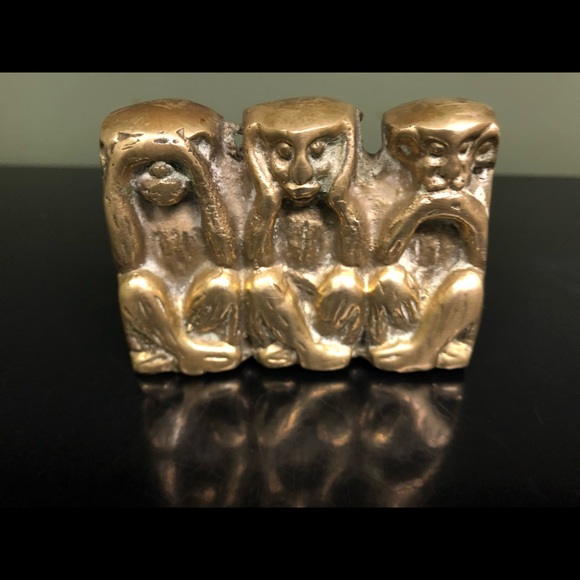 Vintage Three Wise Monkeys Small Brass Statue - Picture 5 of 15